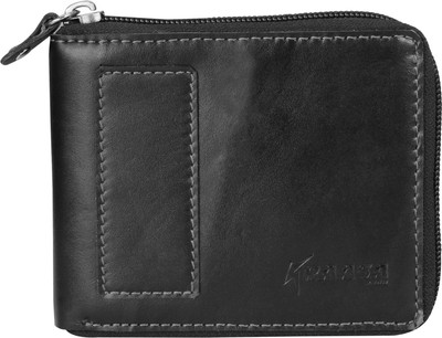 Kraasa Men Casual Black Genuine Leather Wallet(3 Card Slots)