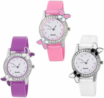 

Niyati Nx New Arrival Dual Batterfly With Diamond Pink White And Purple Watch - For Women