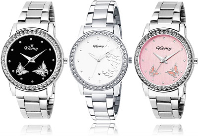 

VIOMY combo of three stainless steel chain watech with three different dails for girls and womens COMBO Watch - For Girls