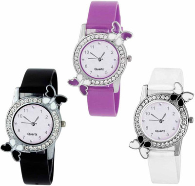 

Niyati Nx New Arrival Dual Batterfly With Diamond White ,Black And Purple Watch -For Woman Watch - For Girls
