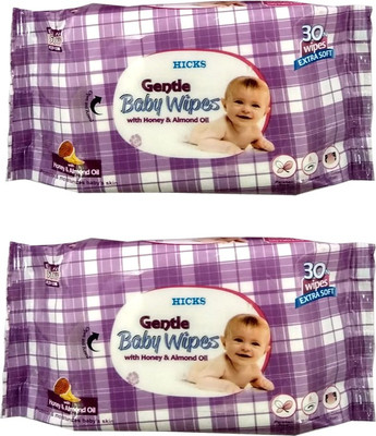 

Hicks Gentle Baby Wipes With Honey & Almond Oil (Pack Of 30 N X 2)(60 Pieces)