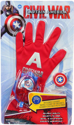 

GoMerryKids Captain America Hand Gloves with Disc Launcher Single Hand Glove with Light and Sound, Birthday Gift for Kids (Cars) (Multicolor)(Red)