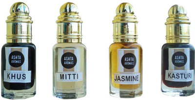 

ASHTAAROMAS Combo of 4 Pcs Khus, Mitti, Kasturi, & Jasmine Herbal Attar Motia/Jasmin Herbal Attar(Motia/Jasmin)