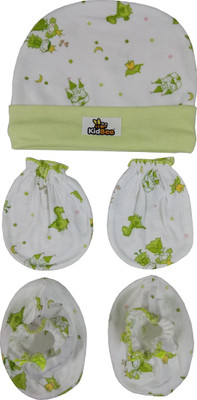 

Kidbee Baby Printed Soft Booties Mittens Cap Combo Set(Green)