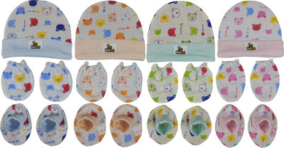 

Kidbee Baby Printed Soft Booties Mittens Cap Combo Set(Multicolor)