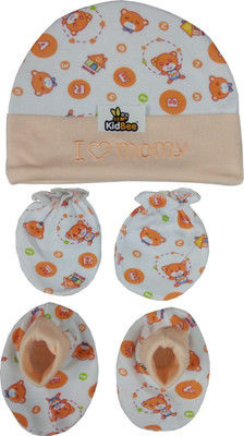 

Kidbee Baby Printed Soft Booties Mittens Cap Combo Set(Orange)
