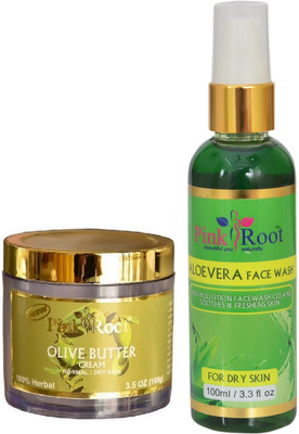 

Pink Root OLIVE BUTTER CREAM 100G WITH ALOE VERA FACE WASH 100ML(Set of 2)