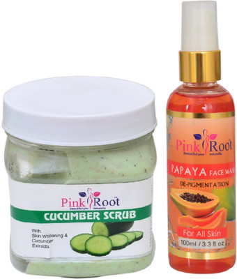 

Pink Root CUCUMBER SCRUB 500ML WITH PAPAYA FACE WASH 100ML(Set of 2)
