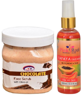 

Pink Root CHOCOLATE SCRUB 500ML WITH PAPAYA FACE WASH 100ML(Set of 2)
