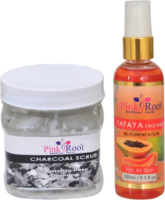 

Pink Root CHARCOAL SCRUB 500ML WITH PAPAYA FACE WASH 100ML(Set of 2)
