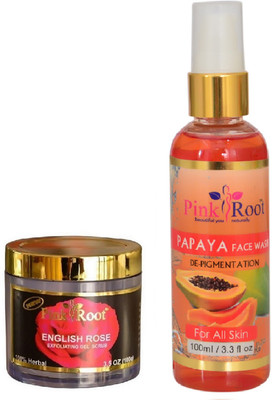 

Pink Root ENGLISH ROSE SCRUB 100G WITH PAPAYA FACE WASH 100ML(Set of 2)