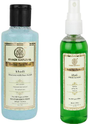 

Khadi Natural Skin care - Aloevera with Scrub SLS / Paraben Free Face Wash + Mint Cucumber face spray(Set of 2)