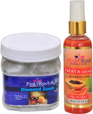 

Pink Root DIAMOND SCRUB 500ML WITH PAPAYA FACE WASH 100ML(Set of 2)
