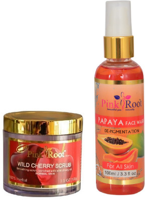 

Pink Root WILD CHERRY SCRUB 100G WITH PAPAYA FACE WASH 100ML(Set of 2)
