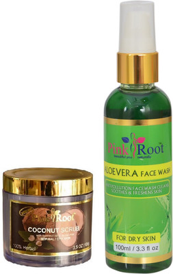 

Pink Root COCONUT SCRUB 100G WITH ALOE VERA FACE WASH 100ML(Set of 2)