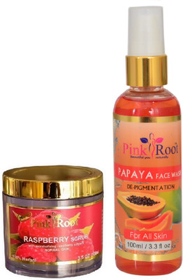 

Pink Root RASPBERRY SCRUB 100G WITH PAPAYA FACE WASH 100ML(Set of 2)