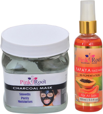 

Pink Root CHARCOAL MASK 500ML WITH PAPAYA FACE WASH 100ML(Set of 2)