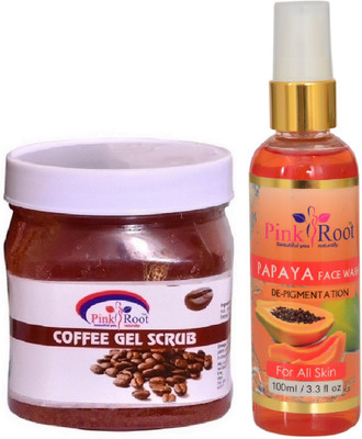 

Pink Root COFFEE SCRUB 500ML WITH PAPAYA FACE WASH 100ML(Set of 2)