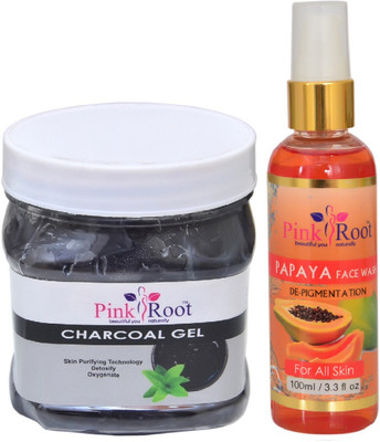 

Pink Root CHARCOAL GEL 500ML WITH PAPAYA FACE WASH 100ML(Set of 2)