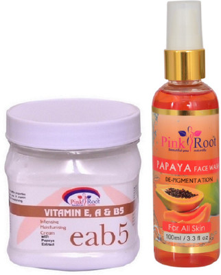 

Pink Root VITAMIN EAB5 CREAM 500ML WITH PAPAYA FACE WASH 100ML(Set of 2)