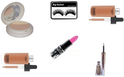 

big basket Eyelashes,Mac Studio Waterwight Foundation, Brooke Candy lipstick&Liner,Lightful Compact(Set of 6)