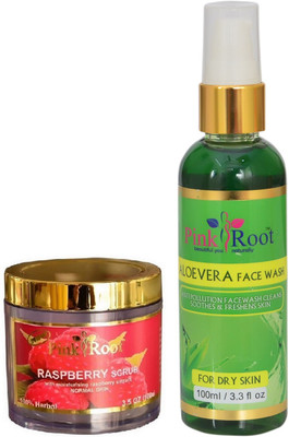 

Pink Root RASPBERRY SCRUB 100G WITH ALOE VERA FACE WASH 100ML(Set of 2)