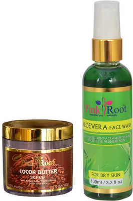 

Pink Root COCOA BUTTER SCRUB 100G WITH ALOE VERA FACE WASH 100ML(Set of 2)