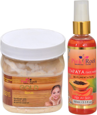 

Pink Root GOLD SCRUB 500ML WITH PAPAYA FACE WASH 100ML(Set of 2)