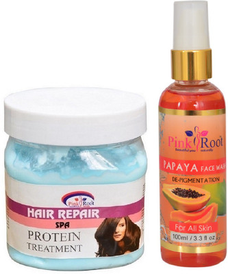 

Pink Root HAIR SPA CREAM 500ML WITH PAPAYA FACE WASH 100ML(Set of 2)
