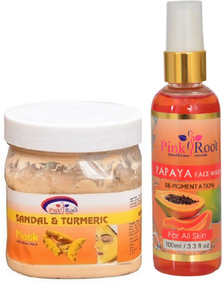 

Pink Root SANDAL MASK 500ML WITH PAPAYA FACE WASH 100ML(Set of 2)
