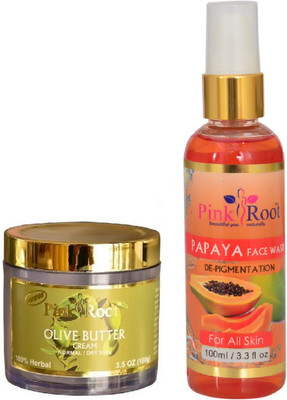 

Pink Root OLIVE BUTTER CREAM 100G WITH PAPAYA FACE WASH 100ML(Set of 2)