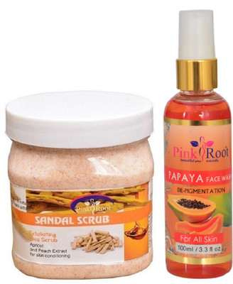 

Pink Root SANDAL SCRUB 500ML WITH PAPAYA FACE WASH 100ML(Set of 2)