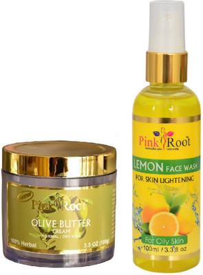 

Pink Root OLIVE BUTTER CREAM 100G WITH LEMON FACE WASH 100ML(Set of 2)
