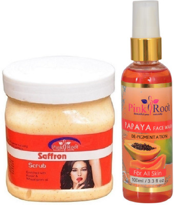

Pink Root SAFFRON SCRUB 500ML WITH PAPAYA FACE WASH 100ML(Set of 2)