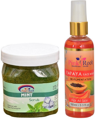 

Pink Root MINT SCRUB 500ML WITH PAPAYA FACE WASH 100ML(Set of 2)