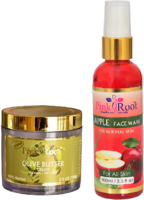 

Pink Root OLIVE BUTTER CREAM 100G WITH APPLE FACE WASH 100ML(Set of 2)