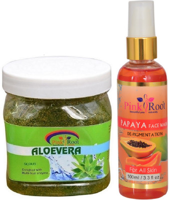 

Pink Root ALOEVERA SCRUB 500ML WITH PAPAYA FACE WASH 100ML(Set of 2)