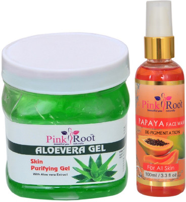

Pink Root ALOEVERA GEL 500ML WITH PAPAYA FACE WASH 100ML(Set of 2)