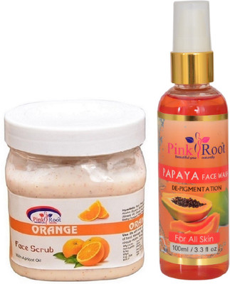 

Pink Root ORANGE SCRUB 500ML WITH PAPAYA FACE WASH 100ML(Set of 2)