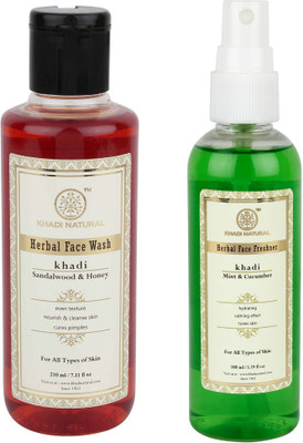 

Khadi Natural Skin care - Sandalwood Honey Face Wash + Mint Cucumber face spray(Set of 2)