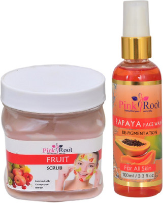 

Pink Root FRUIT SCRUB 500ML WITH PAPAYA FACE WASH 100ML(Set of 2)