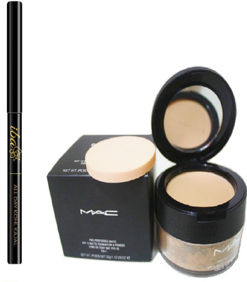 

iba halal care INTENSE BLACK 24 HR LONG STAY KAJAL WITH 2 IN 1 PRO -PREFERRED WHITE SPF 15 MATTE FOUNDATION & NATURAL LOOSE POWDER PACK(Set of 2)
