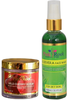 

Pink Root WILD CHERRY SCRUB 100G WITH ALOE VERA FACE WASH 100ML(Set of 2)