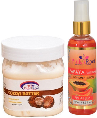 

Pink Root COCOA BUTTER CREAM 500ML WITH PAPAYA FACE WASH 100ML(Set of 2)
