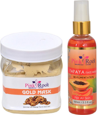 Pink Root GOLD MASK 500ML WITH PAPAYA FACE WASH 100ML(Set of 2)