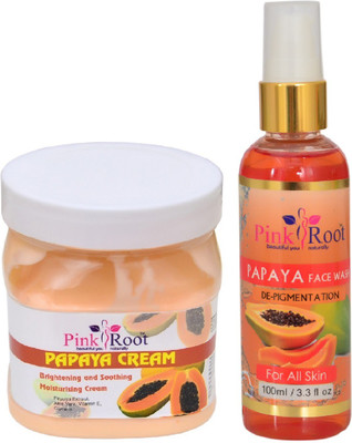 

Pink Root PAPAYA CREAM 500ML WITH PAPAYA FACE WASH 100ML(Set of 2)