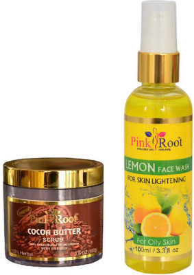 Pink Root COCOA BUTTER SCRUB 100G WITH LEMON FACE WASH 100ML(Set of 2)