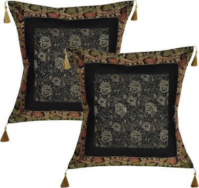 Lal Haveli Silk Cushions & Pillows Cover(Pack of 2, 45.72 cm*45.72 cm, Black)