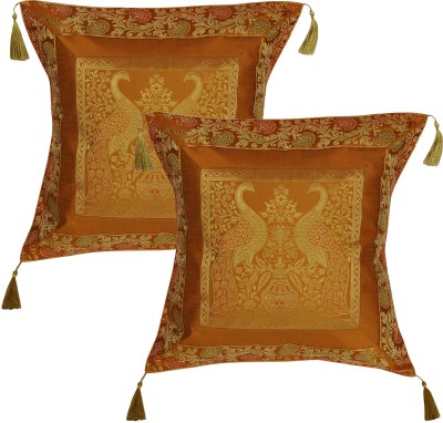 Lal Haveli Silk Cushions & Pillows Cover(Pack of 2, 45.72 cm*45.72 cm, Gold)