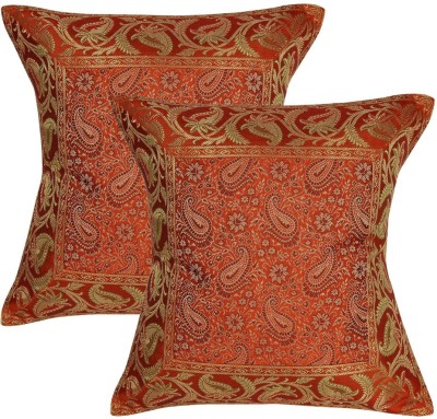 Lal Haveli Silk Cushions & Pillows Cover(Pack of 2, 40.64 cm*40.64 cm, Orange)